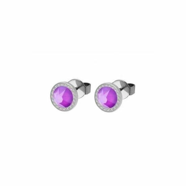 Boucles d'oreilles clou QUDO Canino en acier et pierre de couleur eletric violet