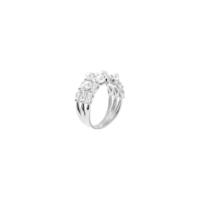 Bague Murat Sirène en argent rhodié, oxydes de zirconium et perle d'imitation