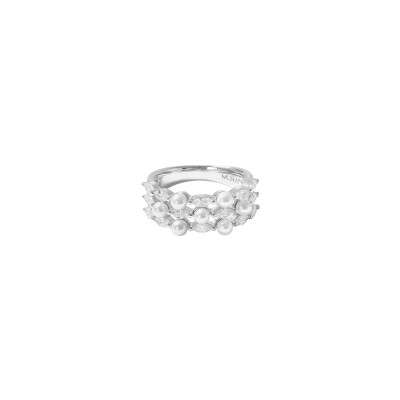 Bague Murat Sirène en argent rhodié, oxydes de zirconium et perle d'imitation