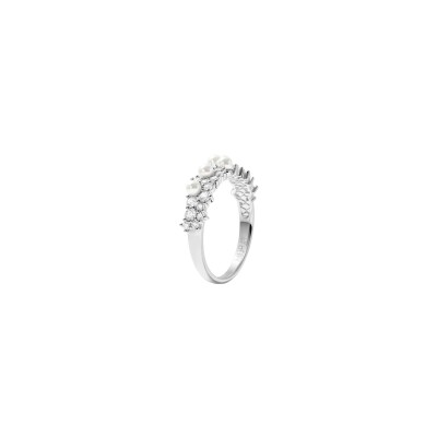 Bague Murat Écume en argent rhodié, oxydes de zirconium et perle d'imitation