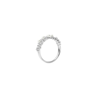 Bague Murat Écume en argent rhodié, oxydes de zirconium et perle d'imitation