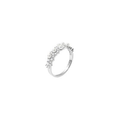 Bague Murat Écume en argent rhodié, oxydes de zirconium et perle d'imitation
