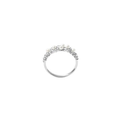 Bague Murat Écume en argent rhodié, oxydes de zirconium et perle d'imitation