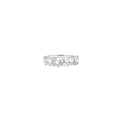 Bague Murat Écume en argent rhodié, oxydes de zirconium et perle d'imitation