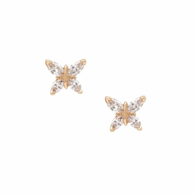 Boucles d'oreilles puces Papillons navette en or rose