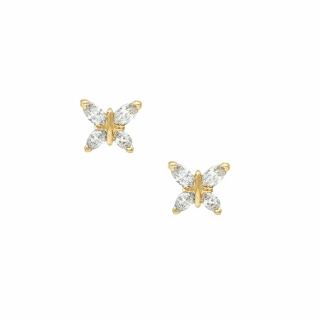 Papillons navette stud earrings, yellow gold