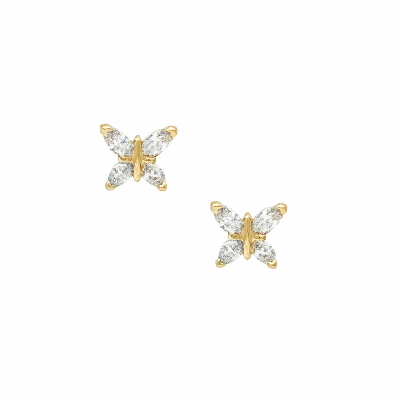 Papillons navette stud earrings, yellow gold