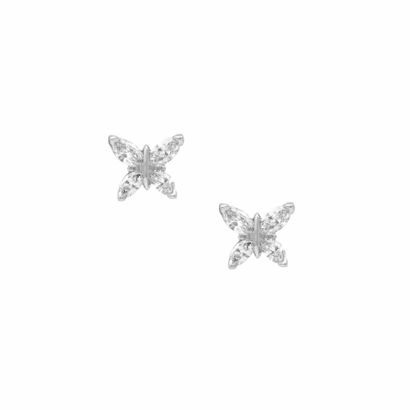 Boucles d'oreilles puces Papillons navette en or blanc