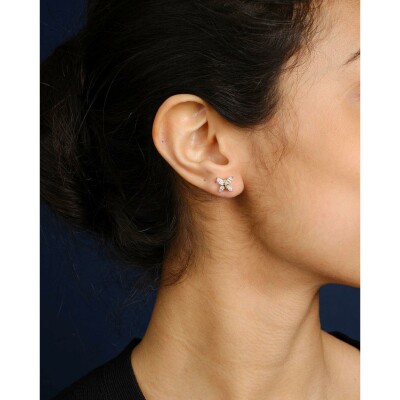 Puces diamants or blanc