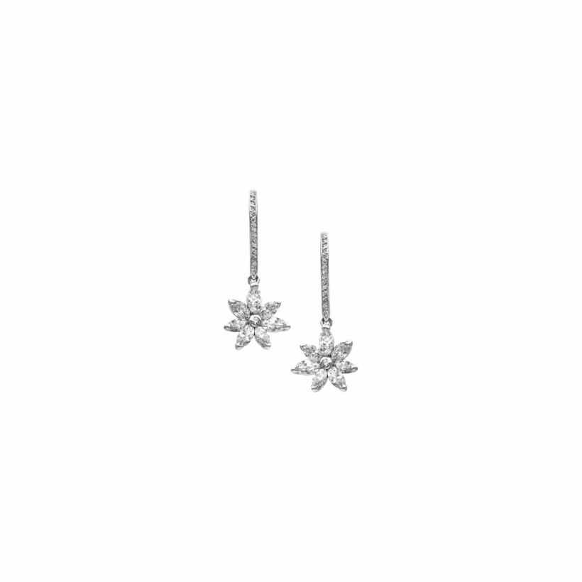 Anémones & Papillons lever-back earrings, white gold