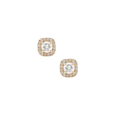 Cushion-cut stud earrings diamonds pink gold