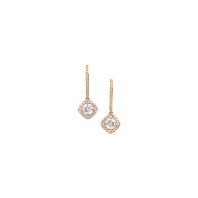 Cushion Diagonal sleeper earrings diamonds rose gold