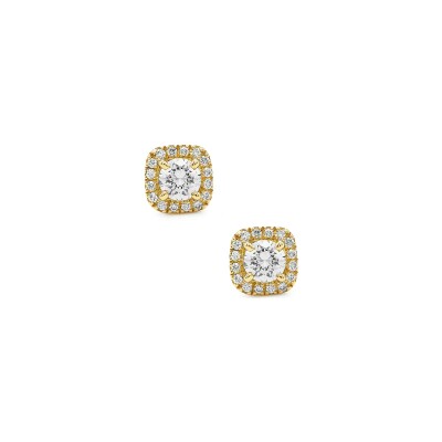 Cushion-cut stud earrings diamonds yellow gold