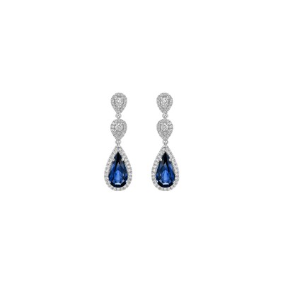 Pendantes saphir diamants or blanc