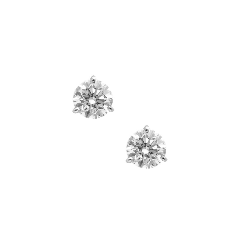 Three-claw diamond stud earrings, white gold