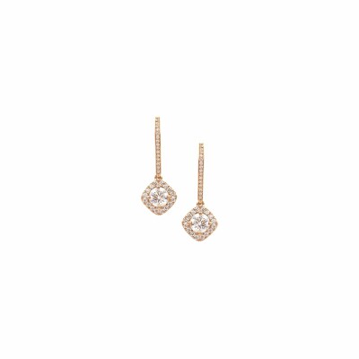 Boucles d'oreilles dormeuses Micropavées diamants coussin certifiés en or rose