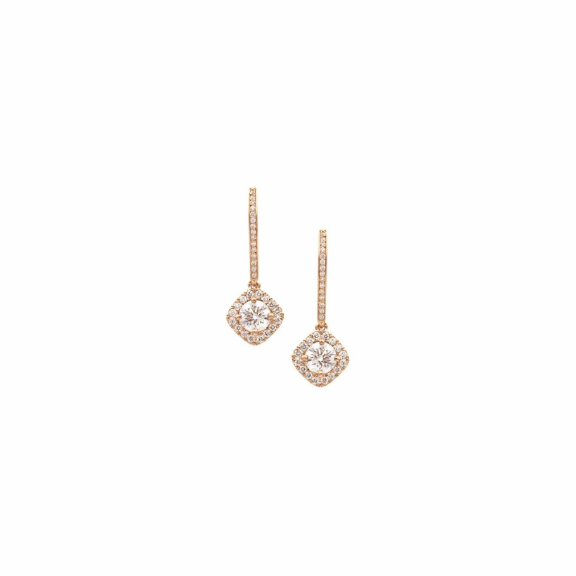 Lever-back earrings, micropavé certified cushion diamonds, rose gold