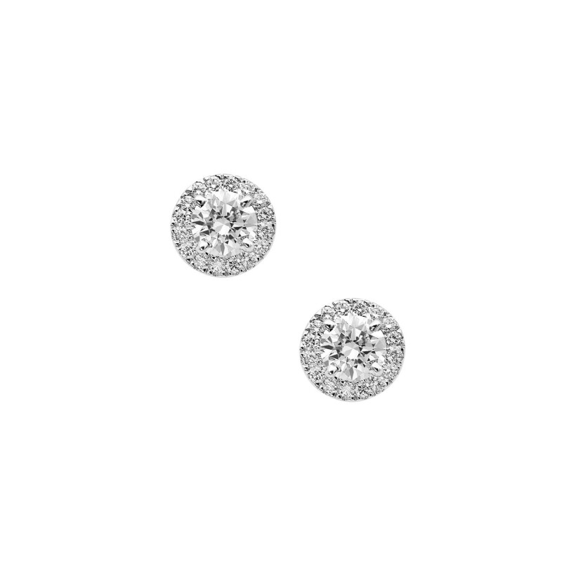 Puces Micropavées diamants certifiés entourage diamants en or blanc