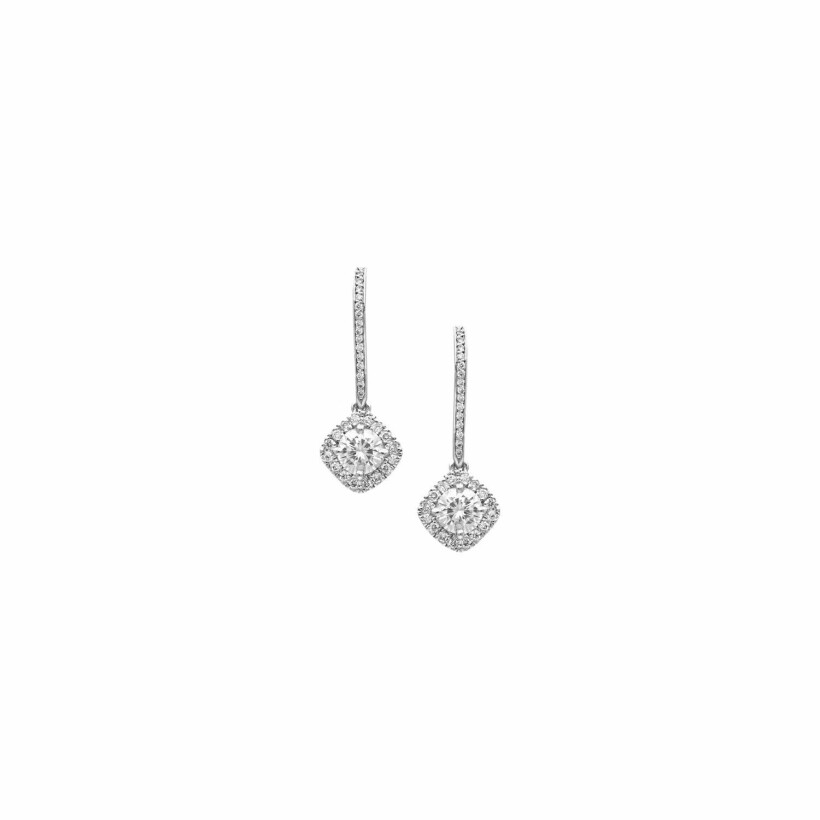 Lever-back earrings, micropavé certified cushion diamonds, white gold