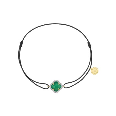 Bracelet Morganne Bello Victoria Diamants cordon gris en or jaune, agate verte et diamants