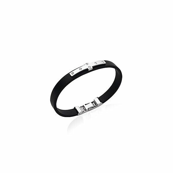 Bracelet en acier et cuir, 21cm