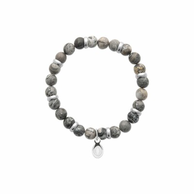 Bracelet en acier et jaspe gris