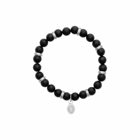 Bracelet en acier et agate noire mate