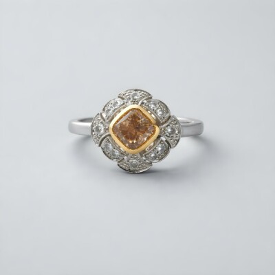 Bague en platine diamant brun de 1ct et diamants de 0.170ct