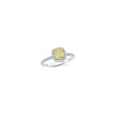 Solitaire BG Bruno en or blanc, diamant jaune et diamants