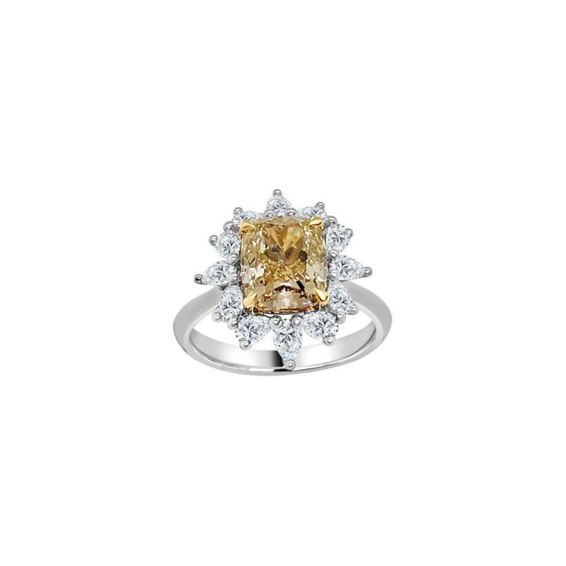 Bague B&F My Haute Joaillerie Prestige Evidence en diamant jaune et diamants poires, platine et or rose