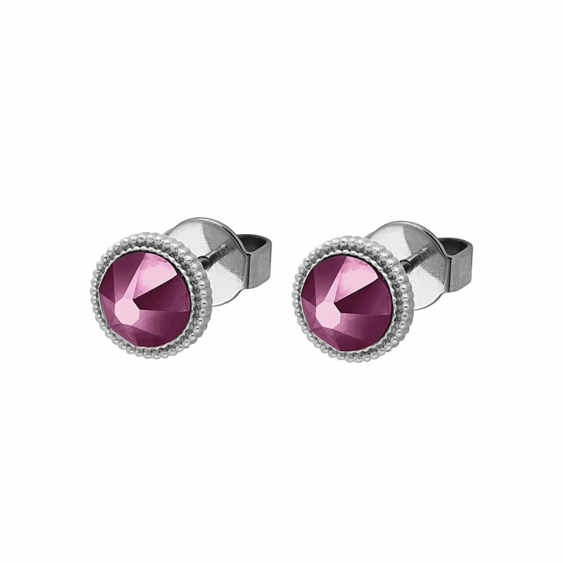 Boucles d'oreilles clou QUDO Fabero en acier et pierre de couleur iris