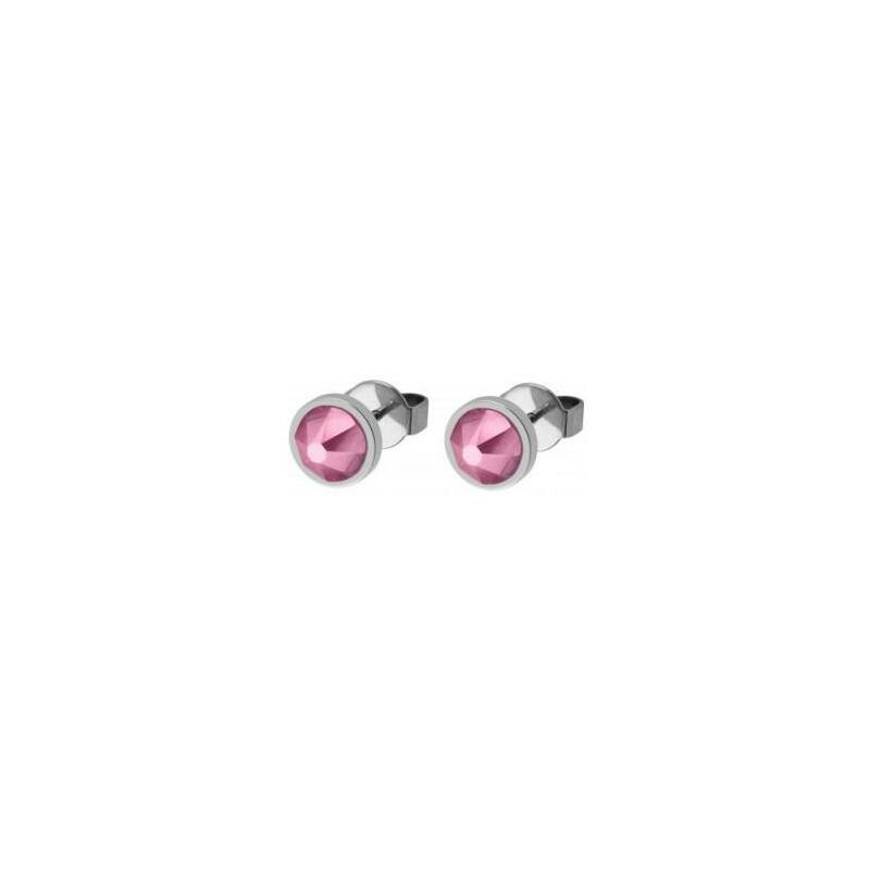 Boucles d'oreilles QUDO Canino en acier et pierre de couleur light rose