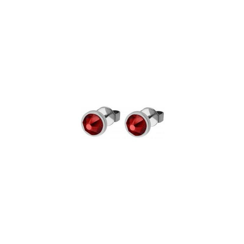 Boucles d'oreilles QUDO Canino en acier et pierre de couleur scarlet