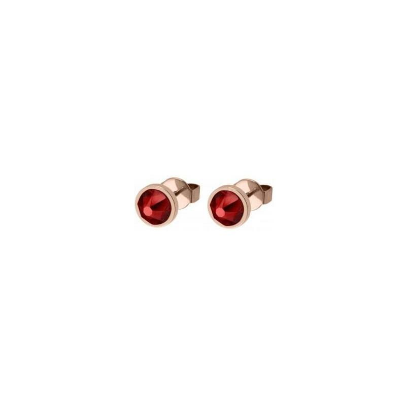 Boucles d'oreilles QUDO Canino en métal doré rose et pierre de couleur scarlet