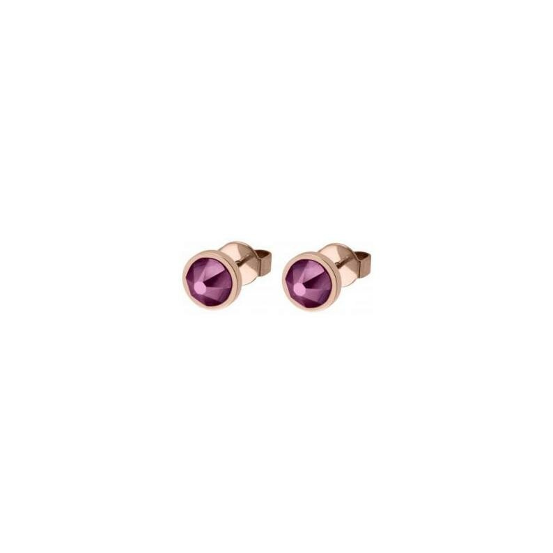 Boucles d'oreilles QUDO Canino en métal doré rose et pierre de couleur amethyst