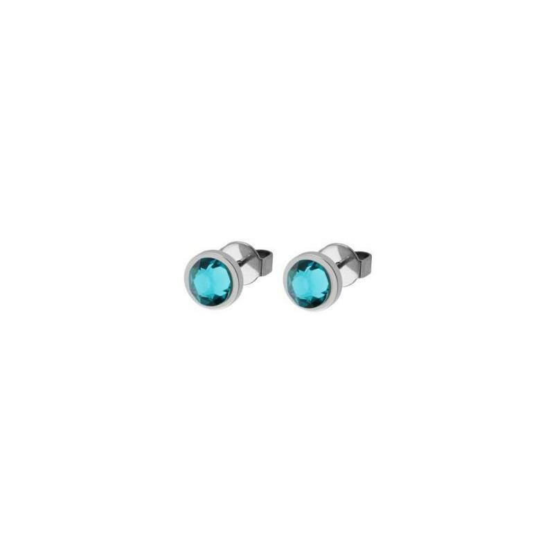 Boucles d'oreilles QUDO Canino en acier et pierre de couleur blue zircon