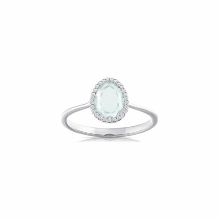 Bague en or blanc, diamants et aigue-marine, taille 54