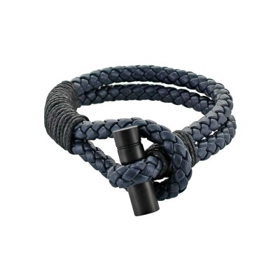 Bracelet double tresse en cuir bleu