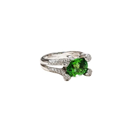 Bague Isabelle Barrier en or blanc, tourmaline verte et diamants, taille 54