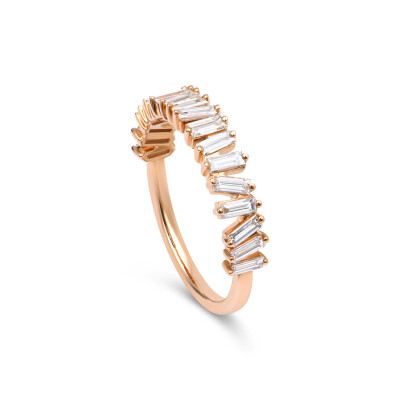 Bague Los Angeles en or rose et diamants taille baguette