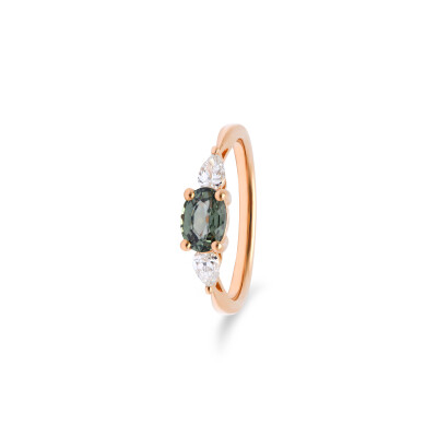 Bague Mademoiselle en or rose, saphir vert et diamants