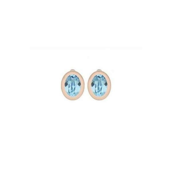 Boucles d'oreilles clips QUDO Tivola en métal doré rose et pierre de couleur aquamarine