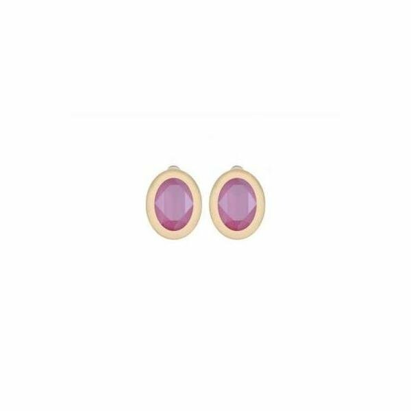 Boucles d'oreilles clips QUDO Tivola en métal doré et pierre de couleur peony pink