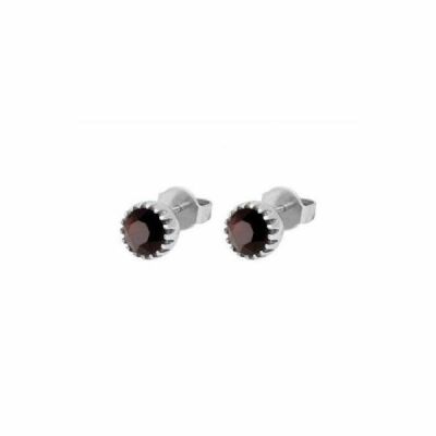 Boucles d'oreilles clou QUDO London en acier et pierre de couleur garnet