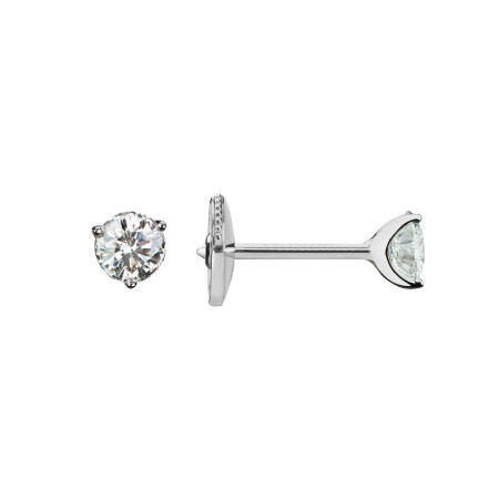 Puces d'oreilles en or blanc palladié et diamant  de 0.20ct