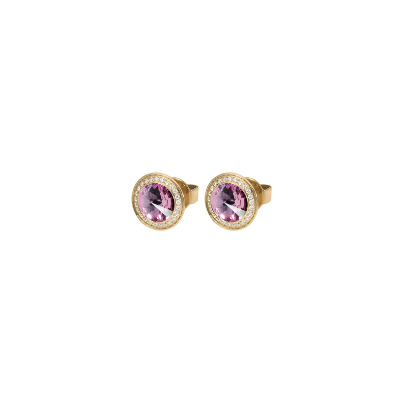 Boucles d'oreilles QUDO Tondo en métal doré et pierre de couleur light amethyst