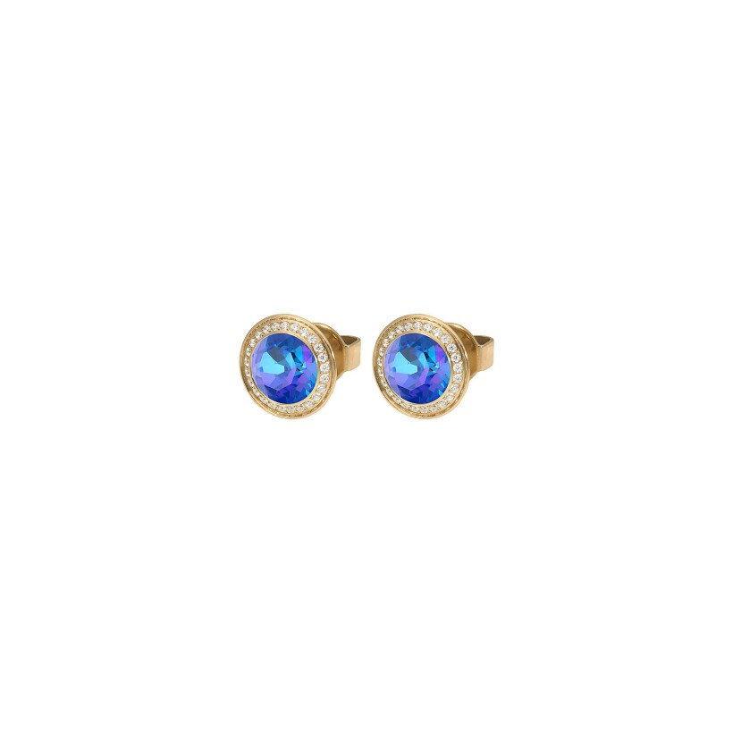 Boucles d'oreilles QUDO Tondo en métal doré et pierre de couleur royal blue delite