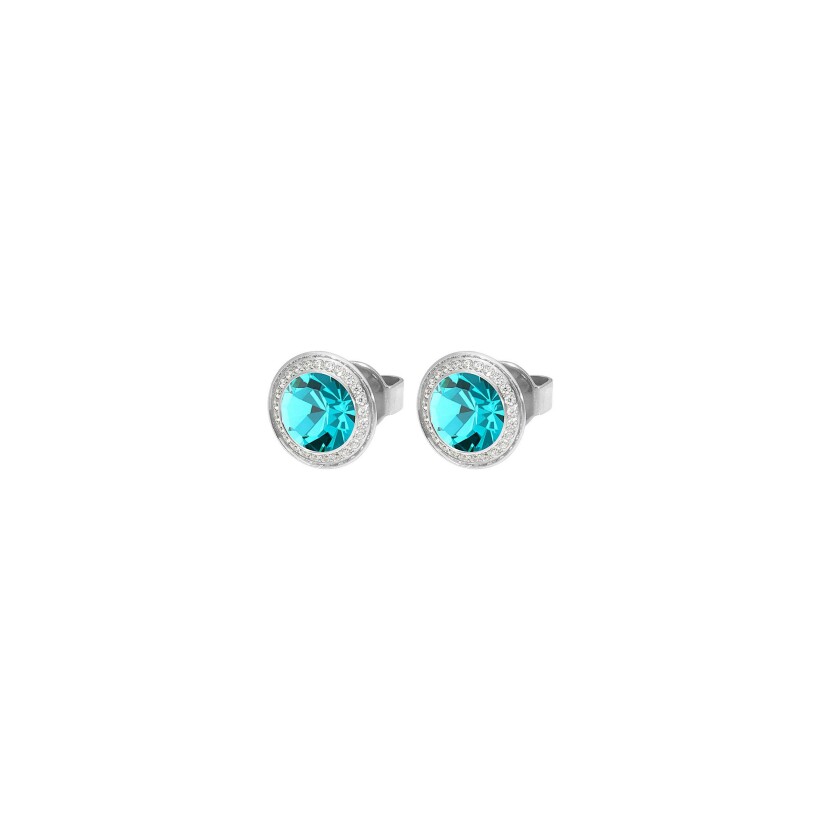 Boucles d'oreilles QUDO Tondo en acier et pierre de couleur blue zircon