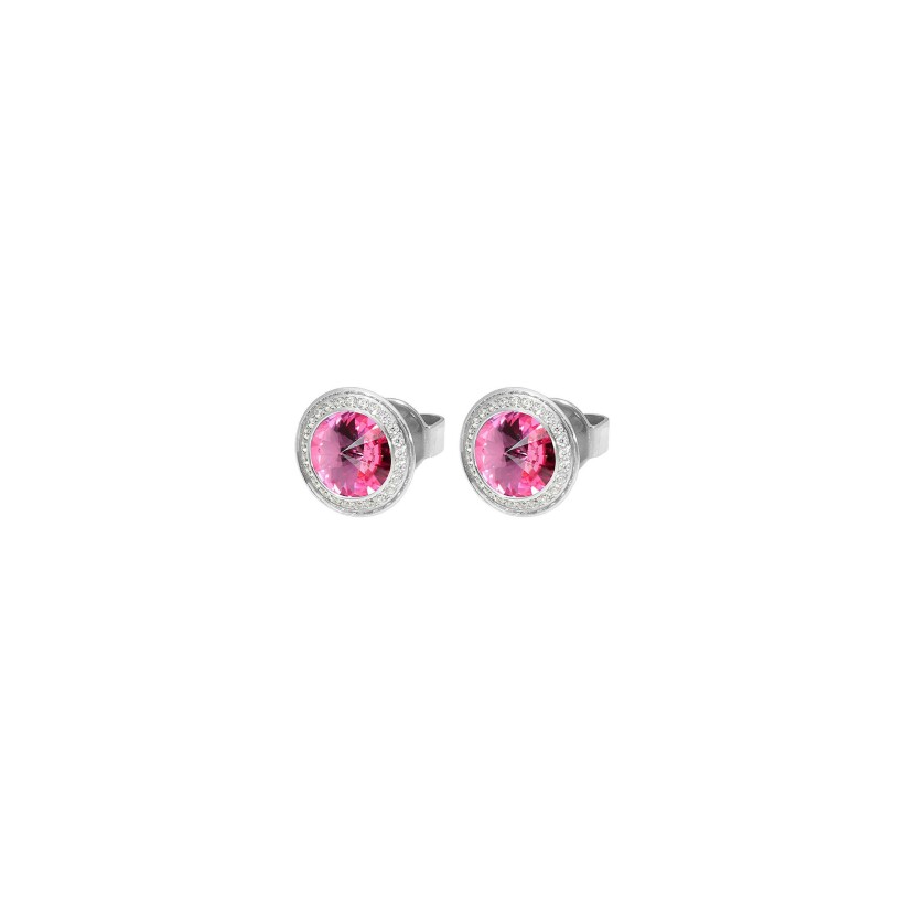 Boucles d'oreilles QUDO Tondo en acier et pierre de couleur rose
