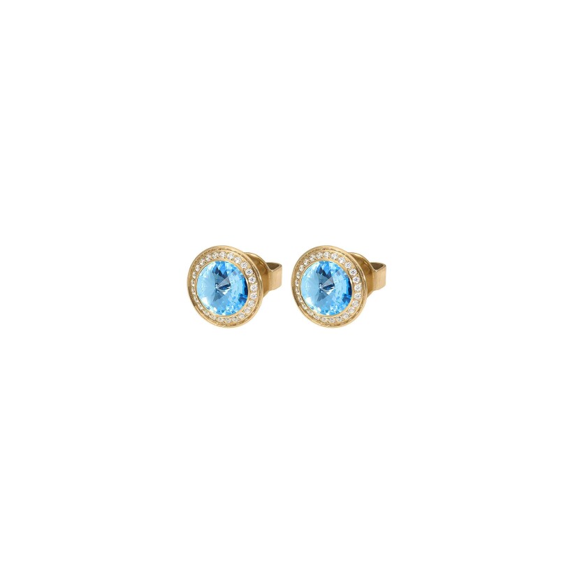 Boucles d'oreilles QUDO Tondo en métal doré et pierre de couleur aquamarine